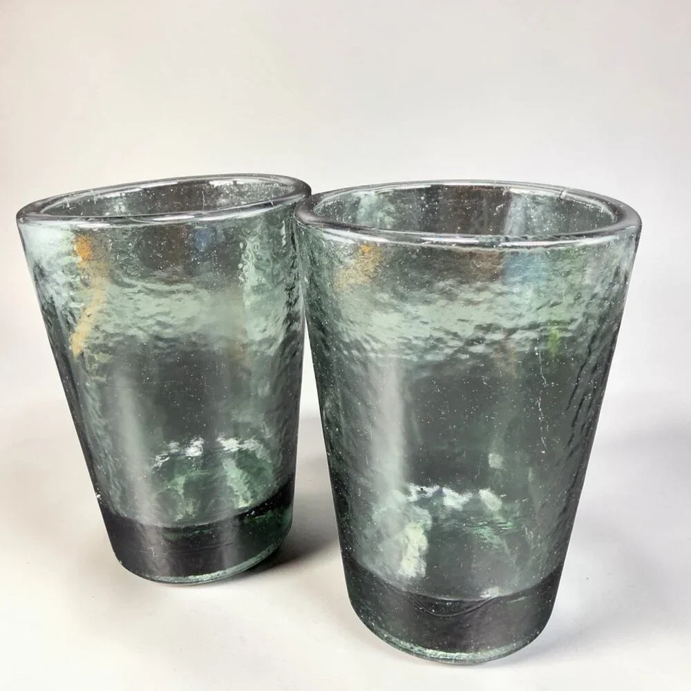 Fire and Light Recycled Glass Tumbler Charcoal Barware Glasses 4.5inch Set 2 VTG